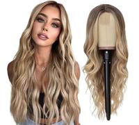 Long Blonde Curly Brown Wigs for Women Synthetic Hair Wig Middle Parting Long Blonde Wavy Wig For Women
