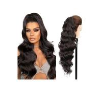 Long Blonde Synthetic Ponytails Body Wavy Drawstring Ponytail for Women Black Brown Hair Clip In Extensions Hair Extension for Daily Use(Cool Dark Brown)