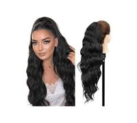 Long Blonde Synthetic Ponytails Body Wavy Drawstring Ponytail for Women Black Brown Hair Clip In Extensions Hair Extension for Daily Use(Black)