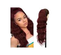 Long Blonde Synthetic Ponytails Body Wavy Drawstring Ponytail for Women Black Brown Hair Clip In Extensions Hair Extension for Daily Use(Red)