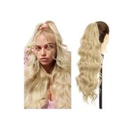 Long Blonde Synthetic Ponytails Body Wavy Drawstring Ponytail for Women Black Brown Hair Clip In Extensions Hair Extension for Daily Use(Beige Blonde)