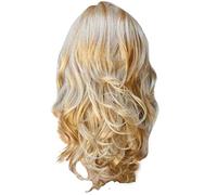 Long Blonde Women's Wig with Natural Curls Waves for Festive Occasions High-Quality Fibre Heat Resistant Party Wig Elegant Costume Accessory (Gold, One Size)