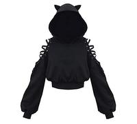 Long Blouse Cat Hooded Women's Cute Sweatshirt Hoodie Pullover Sleeve Ear Women's Blouse Womens Light Weight Sweatshirts (Black, S)