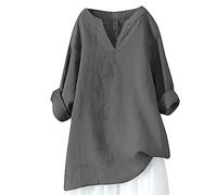 Long Blouse Women's Plain Long Shirt Casual V-Neck Long Pullover Cotton Linen Long Sleeve Slim Long Tops Loose Long Sleeve Tunic Plus Size Tops Summer Classic Tops S-5XL, darkgray, XXXL