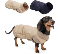 Long-Bodied Dachshund Dog Coat,Warm Coat Outdoor Windproof Waterproof Vest Adjustable Pet Jumpsuit with Pocket & Leash Hole Special for Short Leg Dachshund (Beige, S)