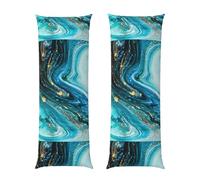 Long Body Pillowcase With Zipper 20x54 Inches Turquoise Blue Gold Marble Double Print Breathable Pillow Cover 1PCS