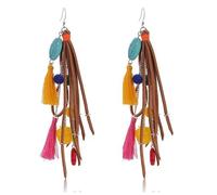 Long Bohemian Tassel Leather Earrings Handmade Tassel Earrings with Turquoise Long Drop Earrings Women's Jewelry (6)