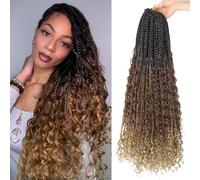 Long Boho Braids Crochet Hair Pre Looped Goddess Bohemian Box Crochet Braids for Black Women, 8 Packs Synthetic Hair with Curly Ends (24 inch, 1B-30-27)