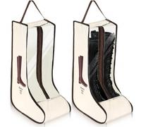 Long Boot Storage Bag, Cream, Clear Viewing Panel, Zip Opening, 1 Pair | Tall Enclosed Format, Bound Edges, Top Carry Handle, for Organising Footwear in Wardrobes and Carrying During Travel