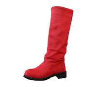 Long Boots for Women UK Pleated Flat Boots Suede Solid Colour Winter Boot Lightweight Casual Boot Mid-Calf Booties Women Fashion Black Booties Outdoor Flat Shoes Comfortable and Warm