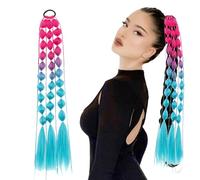 Long Braided Bubble Ponytail Extensions | Colorful Hair Extension with Hair Tie | 23.6 Inch Soft Hairpiece, Bubble Ponytail for Girls Festival Crazy Hair Day