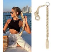 Long Braided Ponytail Extension with Hair Tie, Straight Wrap Around Blonde Hair Extensions Pony Tail DIY Natural Soft Synthetic Hairpiece for Women