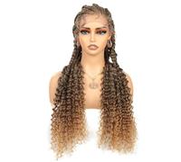 Long Braided Wig for Women, Lace Front 28 Inch Handmade Brown Mix Black Synthetic Wig with Fine Hair for Party Cosplay Makeup