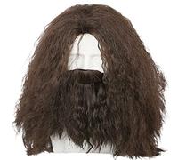 Long Brown Curly Wig With Beard Wizard Wavy Cosplay Costume Wigs Halloween Costume Wigs Men