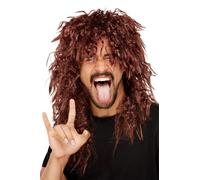 Long Brown Hard Rocker Mullet Wig Mens 70s 80s Brown Crimped Rock Star Wig