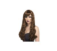 Smiffys Desire Wig, Brown Long, Curly with Fringe, Ladies Glamour Wigs Fancy Dress, Adult Dress Up Wigs