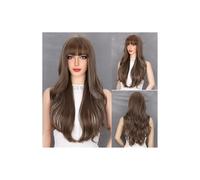 Long Brown Mixed Blonde Natural Wavy Wig Synthetic Wigs with Bang for Women Daily Cosplay Use Heat Resistant Hair Daily Use
