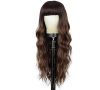 Long Brown Wigs for Women 27 inch Brown Long Wavy Full Wig With Bangs Parting Wigs Synthetic Wig for Daily Party