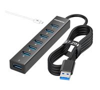 Long Cable USB 3.0 Hub, 8 Ports USBA 3.0 Adapter with 7 USBA 3.0 Data Ports, USB Splitter 1 in 8 with USB C 5V / 3A Power Port, 120 cm Main Cable for Laptop PC and Other USBA Devices