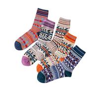 Long Calf Socks Retro Socks Thick Thread 5 Pairs Winter Warm Breathable Bright Color Comfortable Thickened (Size 34-42) Soft Outdoor Hiking