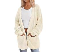 Long Cardigan for Women Ladies Chunky Knit Long Sleeve Open Cardigans Women's Longline Cardigans Womens Oversized Slouchy Fashionable Cable Knitted Cardigan Jacket for Women Plus Size Apricot M