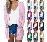Long Cardigan for Women Ladies Long Sleeve Cardigans Solid Color Casual Lightweight Cardigan with Pocket Open Front Crochet Bolero Cover Up Elegant Soft Black