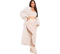 Long Cardigan for Women New Ladies Classic Open Front Boyfriend Balloon Sleeve Chunky Knitted Maxi Longline Floaty Cardigan 2 Side Pockets Sweater Plus Size (Stone)
