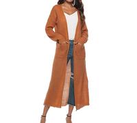 Long Cardigan for Women UK Loose Casual Side Slit Knitted Cardigan Open Front Lightweight Knit Outwear Long Sleeve Knitted Maxi Longline Cardigan Jacket Thin Sweaters Coat with Pockets Yellow