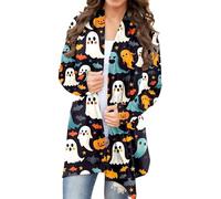 Long Cardigan Women's Halloween Cardigan Pullover Autumn Long Sleeve Open Front Casual Loose Fit Tunic Top for Women Stylish Comfortable Outerwear Red Knitted Jumper Women, black, S