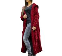 Long Cardigans for Women Chunky Cable Knit Jumper Warm Winter Ladies Maxi Hooded Cardigan Oversized Sweater Long Sleeve Open Front Jacket Plus Size Coatigan Knit Coats Outwear with Pockets
