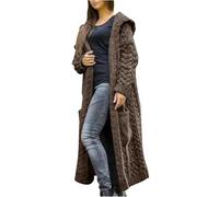 Long Cardigans for Women Chunky Cable Knit Jumper Warm Winter Ladies Maxi Hooded Cardigan Oversized Sweater Long Sleeve Open Front Jacket Plus Size Coatigan Knit Coats Outwear with Pockets