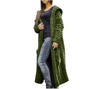 Long Cardigans for Women Chunky Cable Knit Jumper Warm Winter Ladies Maxi Hooded Cardigan Oversized Sweater Long Sleeve Open Front Jacket Plus Size Coatigan Knit Coats Outwear with Pockets