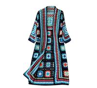 Long Cardigans for Women Uk Boho Cardigan Sweater Knitted Open Front Jacket Maxi Floral Cable Knitwear Hand Crochet Granny Square Thin Coat Comfortable Thermal Resistant Vintage Classic Sweaters