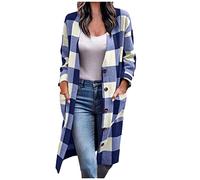 Long Cardigans for Women UK Clearance Long Sleeve Button Down Front Open Checked Longline Cardigan Oversized Jumpers Lightweight Tweed Jacket with Pockets Loose Plaid Outerwear Top Size 8-18