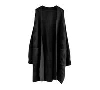 Long Cardigans For Women Uk Lightweight Open Front Button Sweater Long Sleeve Knee Length Knitted Cardigan Loose Lazy Cable Knit Cardigan With Pockets(A-Black,M)