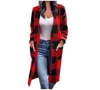 Long Cardigans for Women UK Sale Clearance Long Sleeve Button Down Front Open Checked Longline Cardigan Oversized Jumpers Lightweight Tweed Jacket with Pockets Loose Plaid Outerwear Top Size 8-18