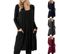 Long Cardigans for Women UK with Pockets Ladies Plus Size Knitted Jackets Long Sleeve Open Front Sweaters Casual Lightweight Waterfall Cardigans Knitwear Cover Ups Maxi Coatigans Black