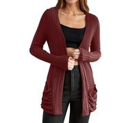 Long Cardigans For Women Uk,Women'S Long Sleeve Solid Color Knit Cardigan Mid Length Open Front Sweater Coat With Pockets For Fall Winter Casual Outfits