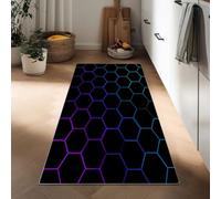 Long Carpet Runner 40 x 120 cm, Non Slip Neon Hexagons Geometry Hallway Runner Door Mat, Washable Gradient Art Area Rugs Kitchen Floor Mat Carpet for Bathroom Entrance Bedroom Stair