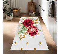 Long Carpet Runner 60 x 120 cm, Non Slip Watercolor Flowers Roses Plants Hallway Runner Door Mat - Washable Simple Style Area Rugs Kitchen Floor Mat Carpet for Bathroom Entrance Bedroom Stair