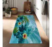 Long Carpet Runner 60 x 150 cm, Non-slip Tropical Leaves and Flowers Ocean Waves Hallway Runner Door Mat - Washable Watercolor Area Rugs Kitchen Floor Mat Carpet for Bathroom Entrance Bedroom Stair