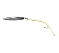 Long Cast Fishing Lure Mimicking Eel Movement PVC Tin Body and Single Hook for Targeting Predatory Fish in Offshore and Shore Environments (White)