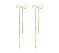 Long Chain Bow Dangle Drop Tassel Earrings For Women Girls Statement Ribbon Fringe Dangling Wedding Prom Fashion Full Zircon Bohemian for (Gold, One Size)