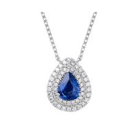 Long Chain Necklace, Pendant Necklaces for Women Teardrop with 0.6ct Blue Created Sapphire 18K White Gold 45cm