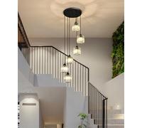 Long Chandeliers for High Ceilings,Modern Crystal Pendant Light,Raindrop Drop Lamp,Hanging Flush Mount Lighting Fixtures for Spiral Staircase,Foyer,Entryway,Living Room,Black (6 Lights)