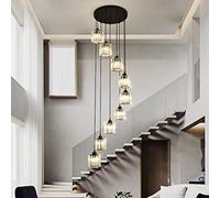 Long Chandeliers for High Ceilings,Modern Crystal Pendant Light,Raindrop Drop Lamp,Hanging Flush Mount Lighting Fixtures for Spiral Staircase,Foyer,Entryway,Living Room,Black (9 Lights)