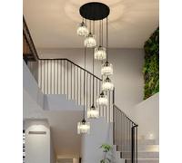 Long Chandeliers for High Ceilings,Modern Crystal Pendant Light,Raindrop Drop Lamp,Hanging Flush Mount Lighting Fixtures for Spiral Staircase,Foyer,Entryway,Living Room,Black (8 Lights)