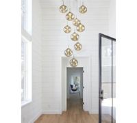 Long Chandeliers for Staircase and High Ceilings, Modern Glass Ball Pendant Light, Hanging Flush Mount Lighting Fixtures for Spiral Staircase, Foyer, Entryway, Living Room, 10-Lights (Champagne)