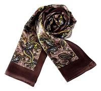Long Charmeuse Satin Silk Scarf for Men, Brown With Paisley Pattern