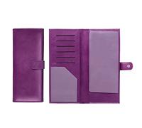 Long Checkbook Cover for Business Size Portfolio and Travelers Check, Large Leather Check Holder for Side & Top Tear & Duplicate Check & Deposit Tickets, Purple, Business Size